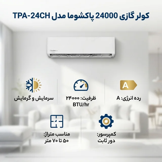 کولر گازی اسپلیت دیواری 24000 دور ثابت پاکشوما مدل TPA-24CH 102212936